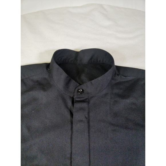 Black Button Up Round Neck No Collar Long Sleeve Shirt Mens African Style Shirt - Picture 6 of 6